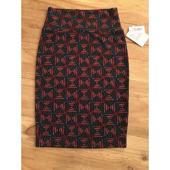 LuLaRoe CASSIE Skirt Blue Black Red Geometric Squares Print Size XS NEW - Picture 6 of 6